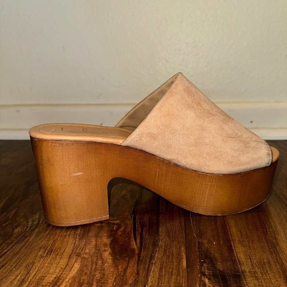 Lulus Platform Peep Toe Slide Sandals, Size 8, Nude Suede
